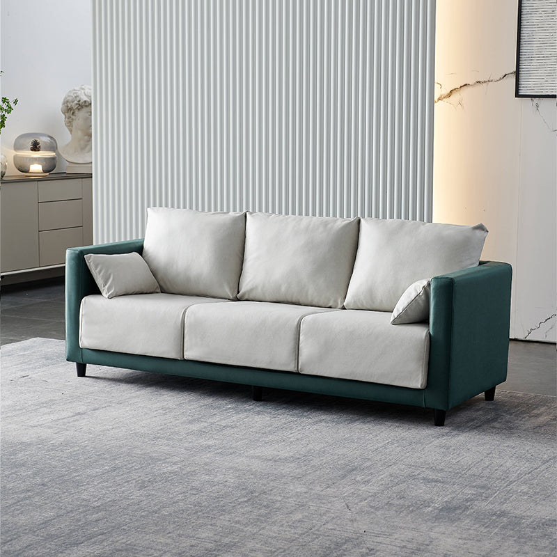 29.53" H Square Arm Sofa with Loose Back Slipcovered Sofa for Living Room Green-White Faux Leather Clearhalo 'furn' 'furn_sofas' 'Furniture' 'furniture_sofas' 'Living Room Furniture' 'Sofa' 'sofas' 4955248