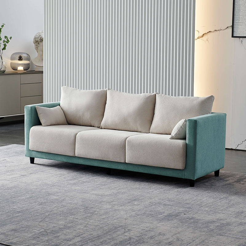 29.53" H Square Arm Sofa with Loose Back Slipcovered Sofa for Living Room White-Green Faux Leather Clearhalo 'furn' 'furn_sofas' 'Furniture' 'furniture_sofas' 'Living Room Furniture' 'Sofa' 'sofas' 4955249