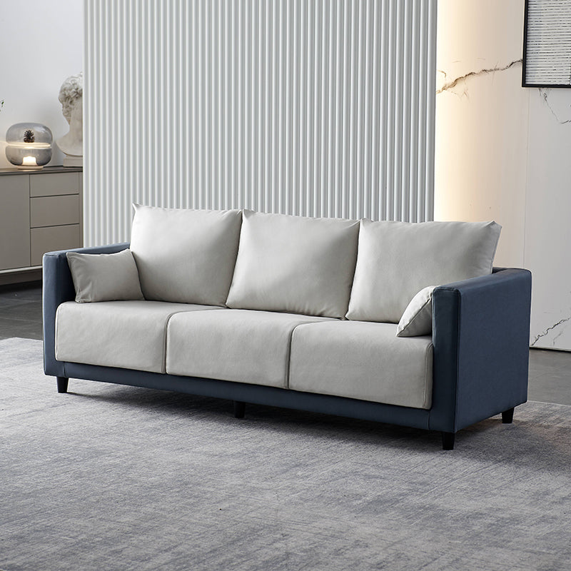 29.53" H Square Arm Sofa with Loose Back Slipcovered Sofa for Living Room Dark Gray-White Faux Leather Clearhalo 'furn' 'furn_sofas' 'Furniture' 'furniture_sofas' 'Living Room Furniture' 'Sofa' 'sofas' 4955252
