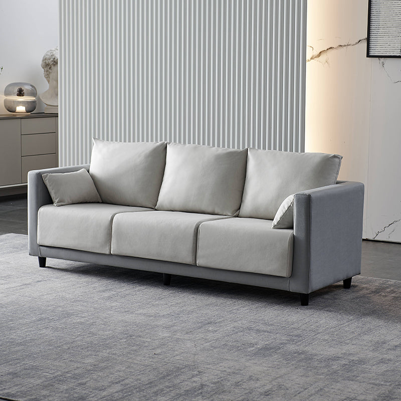 29.53" H Square Arm Sofa with Loose Back Slipcovered Sofa for Living Room Light Gray-White Faux Leather Clearhalo 'furn' 'furn_sofas' 'Furniture' 'furniture_sofas' 'Living Room Furniture' 'Sofa' 'sofas' 4955254