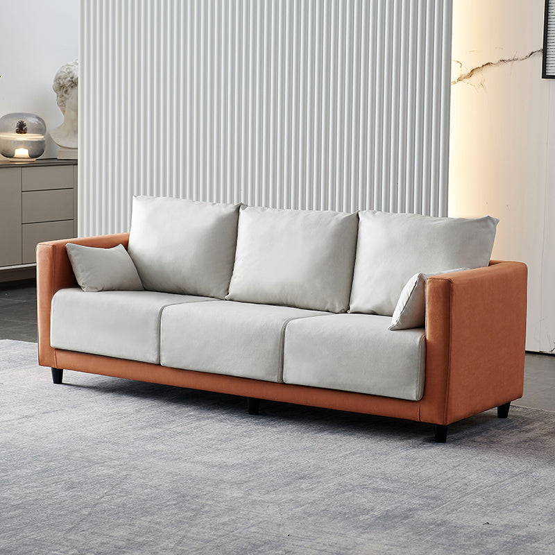 29.53" H Square Arm Sofa with Loose Back Slipcovered Sofa for Living Room Orange White Faux Leather Clearhalo 'furn' 'furn_sofas' 'Furniture' 'furniture_sofas' 'Living Room Furniture' 'Sofa' 'sofas' 4955255