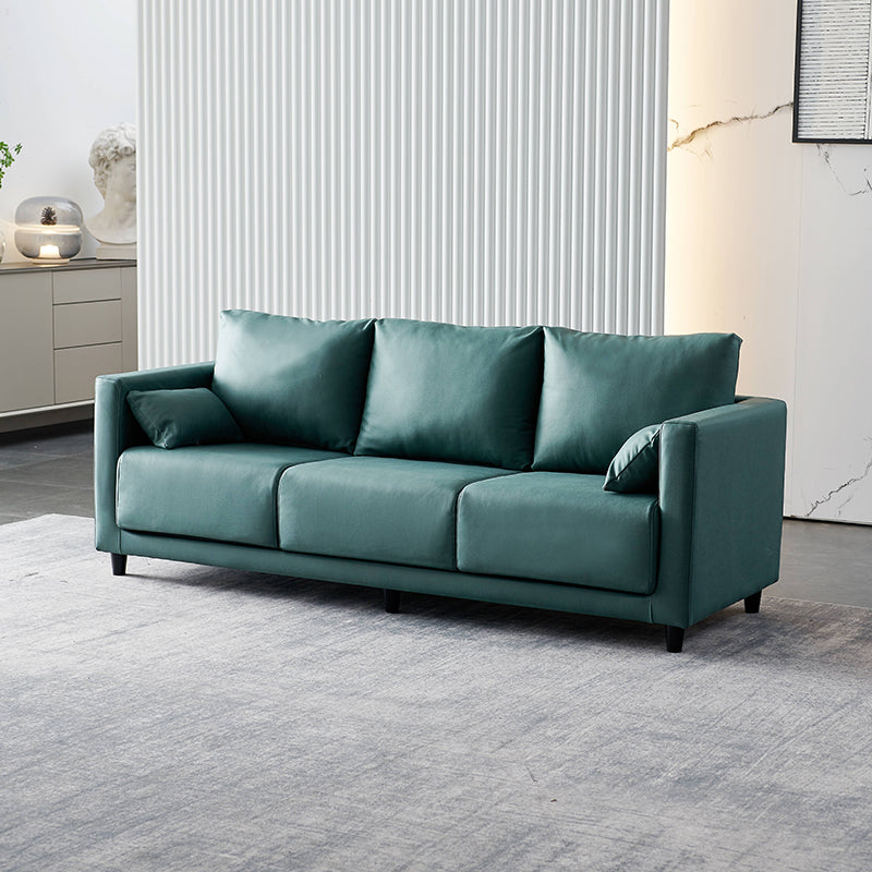 29.53" H Square Arm Sofa with Loose Back Slipcovered Sofa for Living Room Blackish Green Faux Leather Clearhalo 'furn' 'furn_sofas' 'Furniture' 'furniture_sofas' 'Living Room Furniture' 'Sofa' 'sofas' 4955257