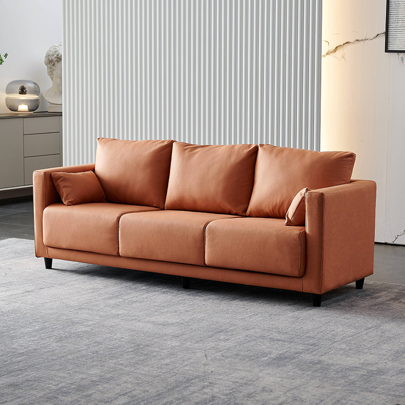 29.53" H Square Arm Sofa with Loose Back Slipcovered Sofa for Living Room Orange Faux Leather Clearhalo 'furn' 'furn_sofas' 'Furniture' 'furniture_sofas' 'Living Room Furniture' 'Sofa' 'sofas' 4955258