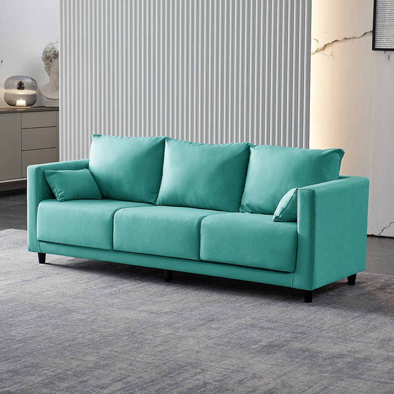 29.53" H Square Arm Sofa with Loose Back Slipcovered Sofa for Living Room Mint Green Faux Leather Clearhalo 'furn' 'furn_sofas' 'Furniture' 'furniture_sofas' 'Living Room Furniture' 'Sofa' 'sofas' 4955259