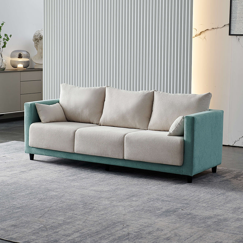 29.53" H Square Arm Sofa with Loose Back Slipcovered Sofa for Living Room White-Green Linen Blend Clearhalo 'furn' 'furn_sofas' 'Furniture' 'furniture_sofas' 'Living Room Furniture' 'Sofa' 'sofas' 4955263