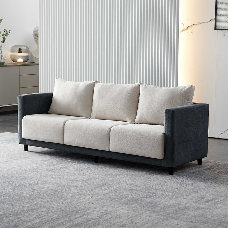 29.53" H Square Arm Sofa with Loose Back Slipcovered Sofa for Living Room Dark Gray-White Linen Blend Clearhalo 'furn' 'furn_sofas' 'Furniture' 'furniture_sofas' 'Living Room Furniture' 'Sofa' 'sofas' 4955264
