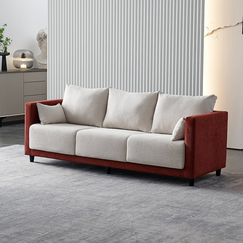29.53" H Square Arm Sofa with Loose Back Slipcovered Sofa for Living Room Burgundy-White Linen Blend Clearhalo 'furn' 'furn_sofas' 'Furniture' 'furniture_sofas' 'Living Room Furniture' 'Sofa' 'sofas' 4955266