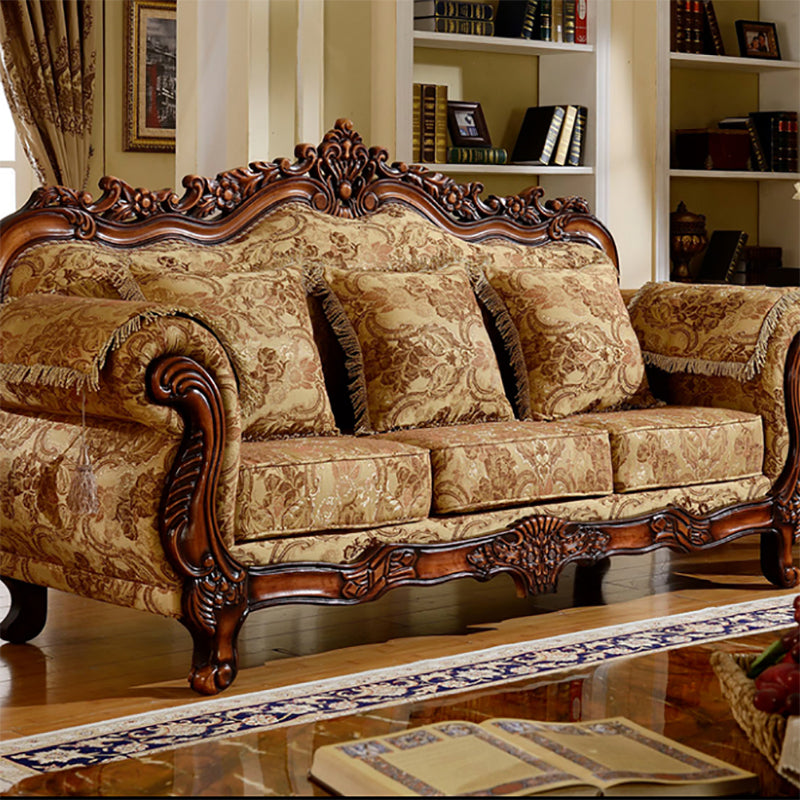 49" High Rustic Rolled Arm Sofa Linen Curved Sofa with Camel Back for Apartment Brown Clearhalo 'furn' 'furn_sofas' 'Furniture' 'furniture_sofas' 'Living Room Furniture' 'Sofa' 'sofas' 4955272