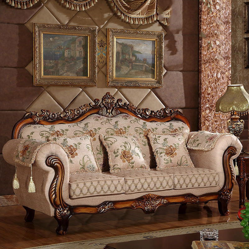 49" High Rustic Rolled Arm Sofa Linen Curved Sofa with Camel Back for Apartment White-Brass Clearhalo 'furn' 'furn_sofas' 'Furniture' 'furniture_sofas' 'Living Room Furniture' 'Sofa' 'sofas' 4955275