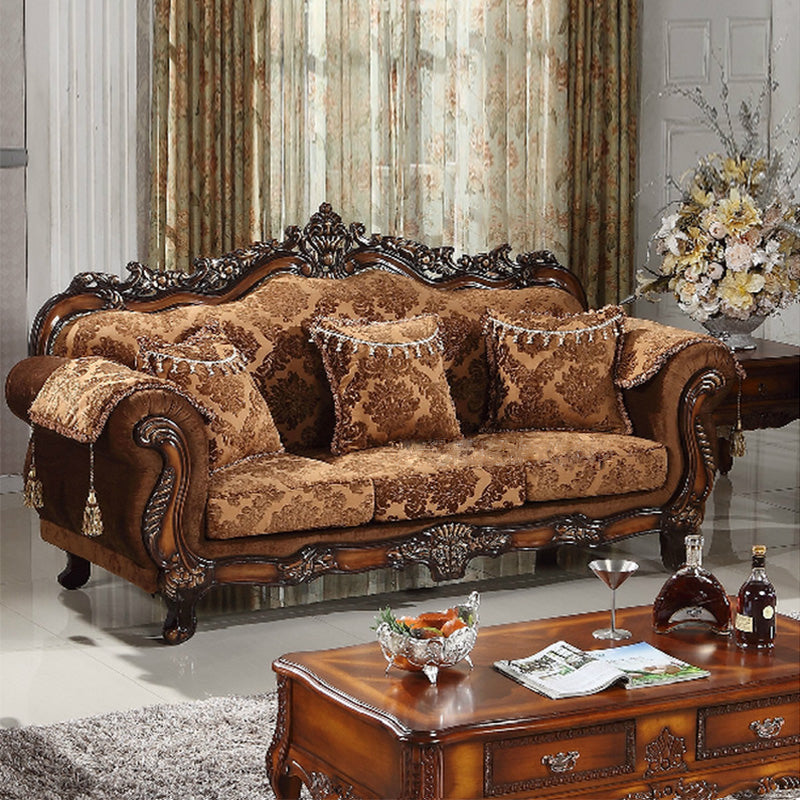 49" High Rustic Rolled Arm Sofa Linen Curved Sofa with Camel Back for Apartment Yellow-Brown Clearhalo 'furn' 'furn_sofas' 'Furniture' 'furniture_sofas' 'Living Room Furniture' 'Sofa' 'sofas' 4955277