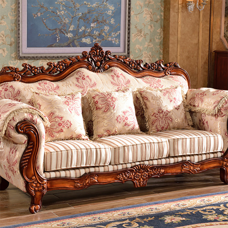 49" High Rustic Rolled Arm Sofa Linen Curved Sofa with Camel Back for Apartment Pink-White Clearhalo 'furn' 'furn_sofas' 'Furniture' 'furniture_sofas' 'Living Room Furniture' 'Sofa' 'sofas' 4955281