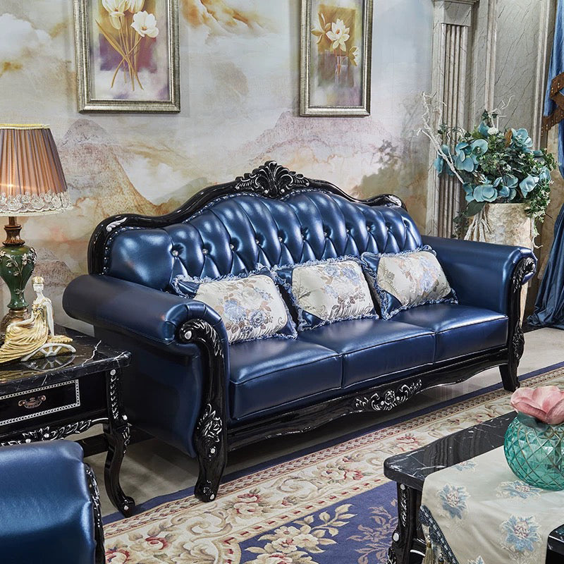 47" High Contemporary Genuine Leather Rolled Arm Sofa with Camel Back for Apartment Navy Blue Clearhalo 'furn' 'furn_sofas' 'Furniture' 'furniture_sofas' 'Living Room Furniture' 'Sofa' 'sofas' 4955292