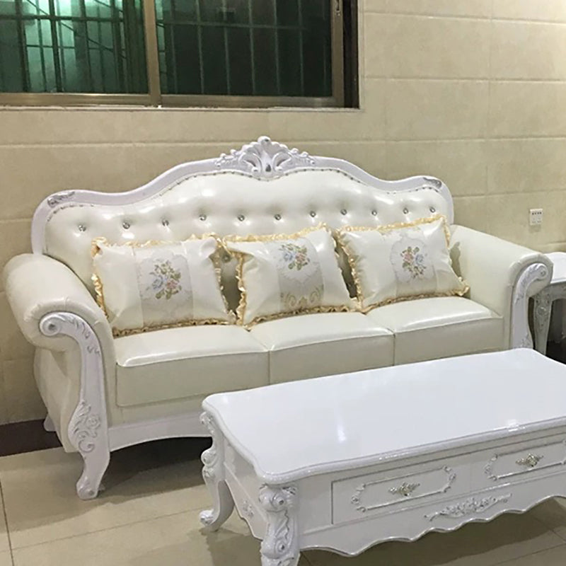 47" High Contemporary Genuine Leather Rolled Arm Sofa with Camel Back for Apartment Beige Clearhalo 'furn' 'furn_sofas' 'Furniture' 'furniture_sofas' 'Living Room Furniture' 'Sofa' 'sofas' 4955294