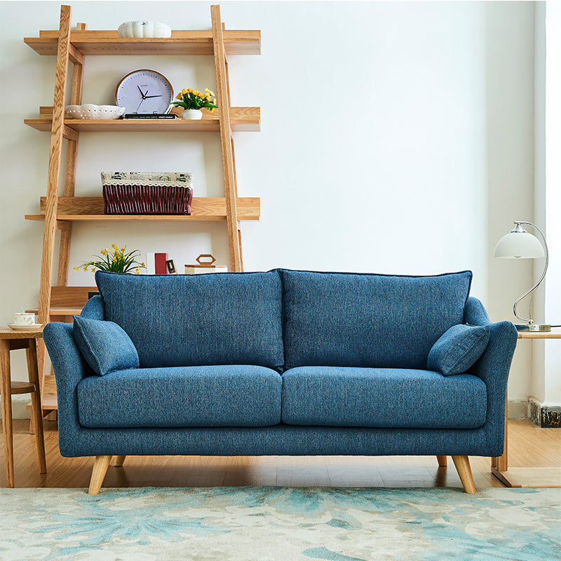 Modern Cotton Blend Loose Back Sofa 33"W Sloped Arm Sofa with Multiple Cushions Royal Blue Clearhalo 'furn' 'furn_sofas' 'Furniture' 'furniture_sofas' 'Living Room Furniture' 'Sofa' 'sofas' 4955332