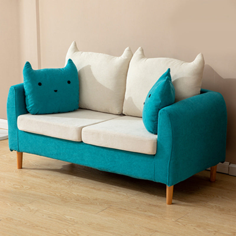 Loose Back Square Arm Standard Sofa 25.5"W Cotton Blend Sofa for Living Room Lake Blue White Clearhalo 'furn' 'furn_sofas' 'Furniture' 'furniture_sofas' 'Living Room Furniture' 'Sofa' 'sofas' 4955411