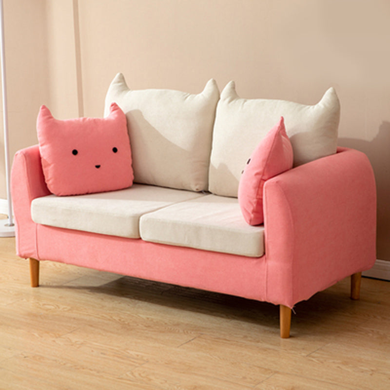 Loose Back Square Arm Standard Sofa 25.5"W Cotton Blend Sofa for Living Room Pink White Clearhalo 'furn' 'furn_sofas' 'Furniture' 'furniture_sofas' 'Living Room Furniture' 'Sofa' 'sofas' 4955417