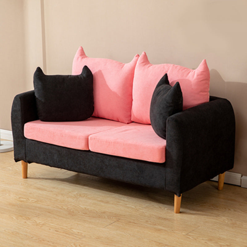 Loose Back Square Arm Standard Sofa 25.5"W Cotton Blend Sofa for Living Room Black Pink Clearhalo 'furn' 'furn_sofas' 'Furniture' 'furniture_sofas' 'Living Room Furniture' 'Sofa' 'sofas' 4955419