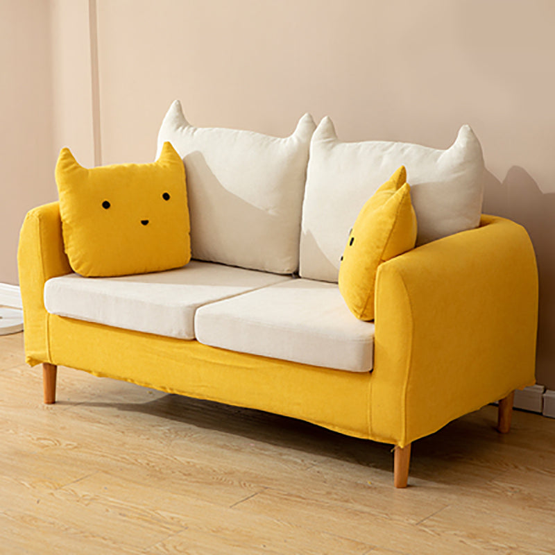 Loose Back Square Arm Standard Sofa 25.5"W Cotton Blend Sofa for Living Room Yellow White Clearhalo 'furn' 'furn_sofas' 'Furniture' 'furniture_sofas' 'Living Room Furniture' 'Sofa' 'sofas' 4955429