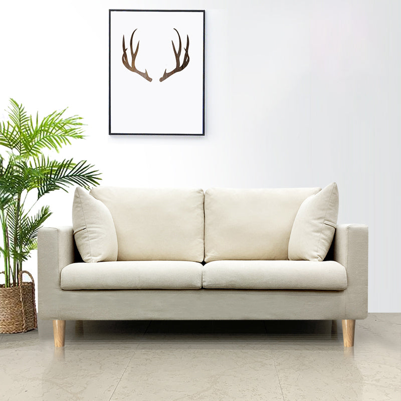 Linen Modern Standard Sofa 25.5"W Square Arm Sofa with Bolster Pillows for Living Room Beige Clearhalo 'furn' 'furn_sofas' 'Furniture' 'furniture_sofas' 'Living Room Furniture' 'Sofa' 'sofas' 4955548