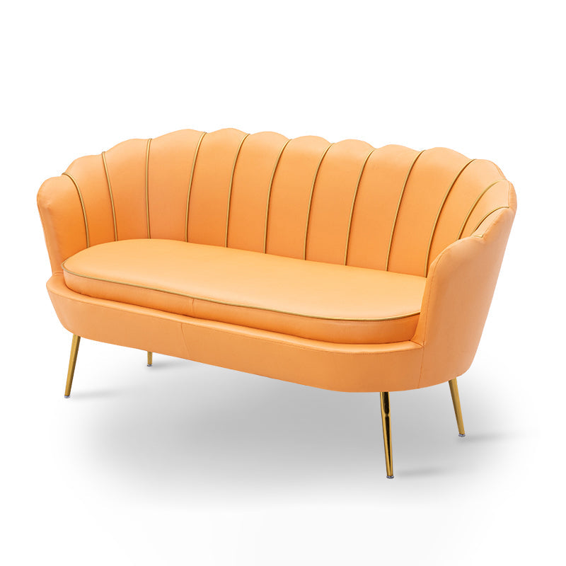 Gold Vintage Sewn Pillow Back Sofa 31.5"High Tuxedo Arm Sofa 47"L x 28"W x 31"H Orange Faux Leather Clearhalo 'furn' 'furn_sofas' 'Furniture' 'furniture_sofas' 'Living Room Furniture' 'Sofa' 'sofas' 4955609