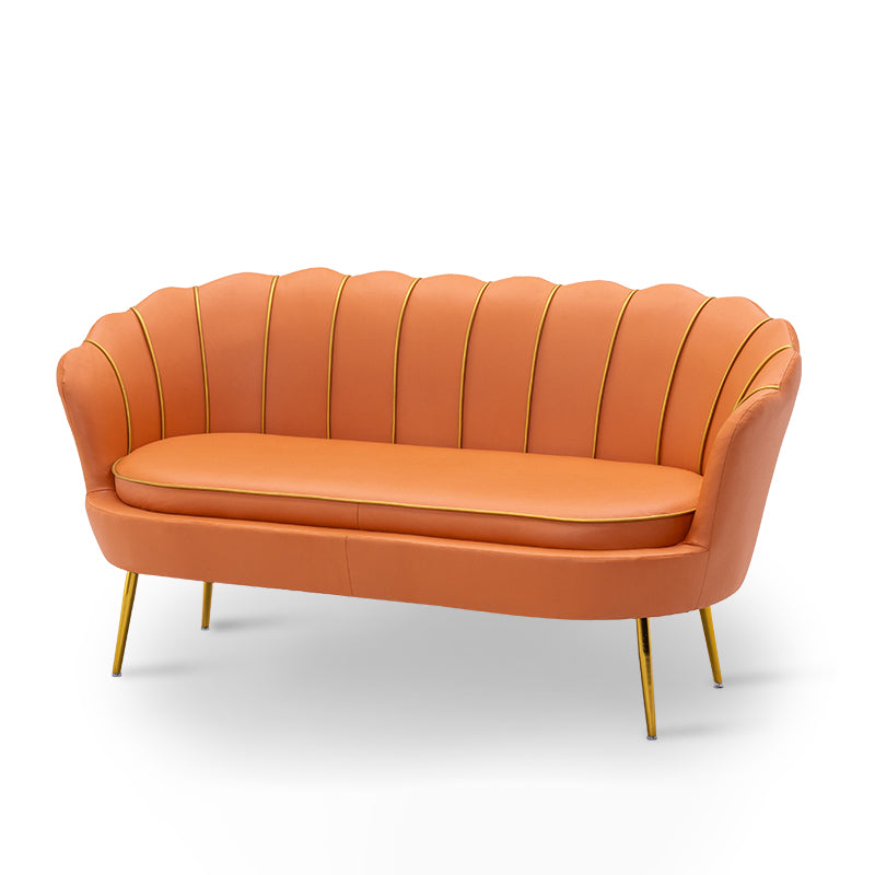 Gold Vintage Sewn Pillow Back Sofa 31.5"High Tuxedo Arm Sofa 39"L x 28"W x 31"H Orange Faux Leather Clearhalo 'furn' 'furn_sofas' 'Furniture' 'furniture_sofas' 'Living Room Furniture' 'Sofa' 'sofas' 4955610