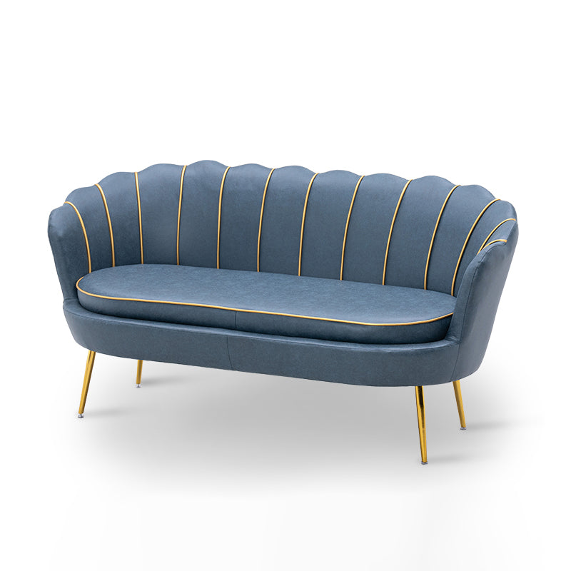 Gold Vintage Sewn Pillow Back Sofa 31.5"High Tuxedo Arm Sofa Peacock Blue Faux Leather Clearhalo 'furn' 'furn_sofas' 'Furniture' 'furniture_sofas' 'Living Room Furniture' 'Sofa' 'sofas' 4955621