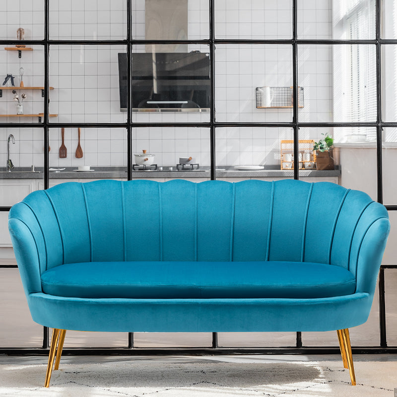 Gold Vintage Sewn Pillow Back Sofa 31.5"High Tuxedo Arm Sofa Lake Blue Velvet Clearhalo 'furn' 'furn_sofas' 'Furniture' 'furniture_sofas' 'Living Room Furniture' 'Sofa' 'sofas' 4955622