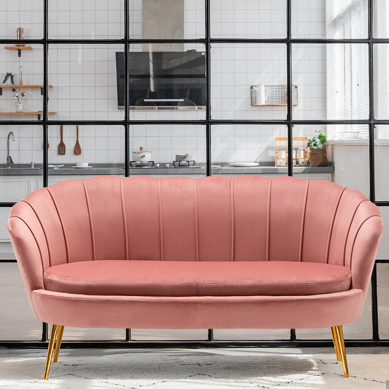 Gold Vintage Sewn Pillow Back Sofa 31.5"High Tuxedo Arm Sofa Rose Pink Velvet Clearhalo 'furn' 'furn_sofas' 'Furniture' 'furniture_sofas' 'Living Room Furniture' 'Sofa' 'sofas' 4955627