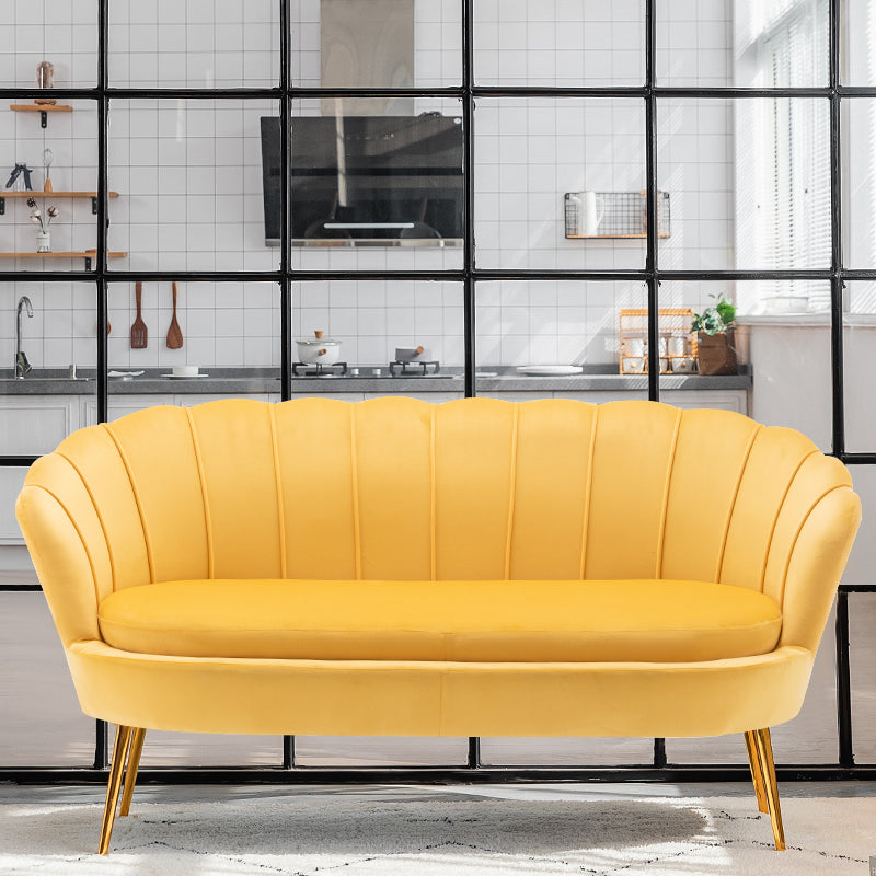 Gold Vintage Sewn Pillow Back Sofa 31.5"High Tuxedo Arm Sofa Yellow Velvet Clearhalo 'furn' 'furn_sofas' 'Furniture' 'furniture_sofas' 'Living Room Furniture' 'Sofa' 'sofas' 4955629