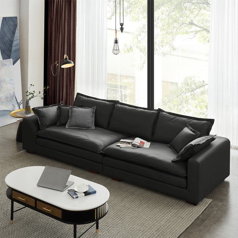 Beach Standard Sofa with Bolster Pillows 29.53"High Fabric Settee with Square Arm Black Clearhalo 'furn' 'furn_sofas' 'Furniture' 'furniture_sofas' 'Living Room Furniture' 'Sofa' 'sofas' 4955678