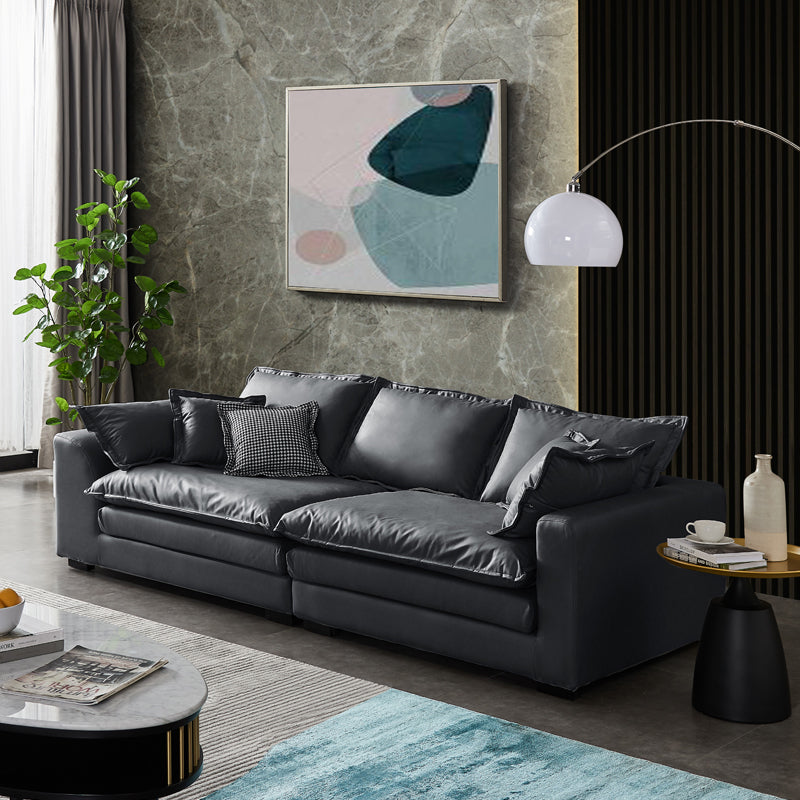 Beach Standard Sofa with Bolster Pillows 29.53"High Fabric Settee with Square Arm Dark Gray Clearhalo 'furn' 'furn_sofas' 'Furniture' 'furniture_sofas' 'Living Room Furniture' 'Sofa' 'sofas' 4955680