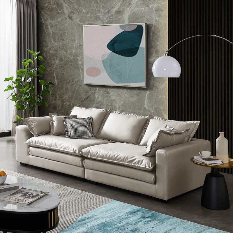 Beach Standard Sofa with Bolster Pillows 29.53"High Fabric Settee with Square Arm Off-White Clearhalo 'furn' 'furn_sofas' 'Furniture' 'furniture_sofas' 'Living Room Furniture' 'Sofa' 'sofas' 4955681