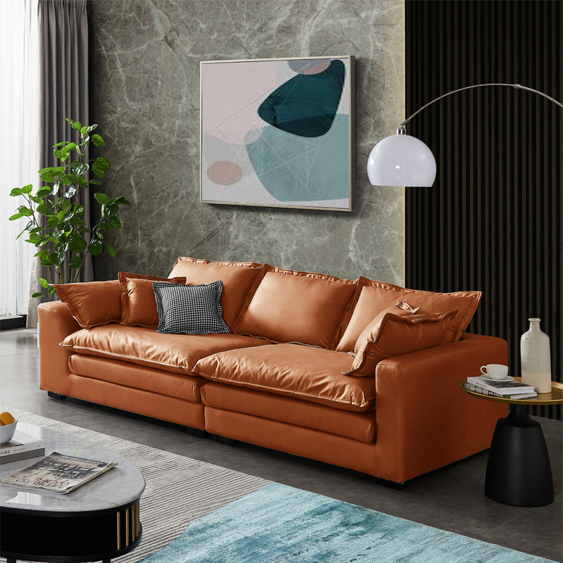 Beach Standard Sofa with Bolster Pillows 29.53"High Fabric Settee with Square Arm Orange Clearhalo 'furn' 'furn_sofas' 'Furniture' 'furniture_sofas' 'Living Room Furniture' 'Sofa' 'sofas' 4955683