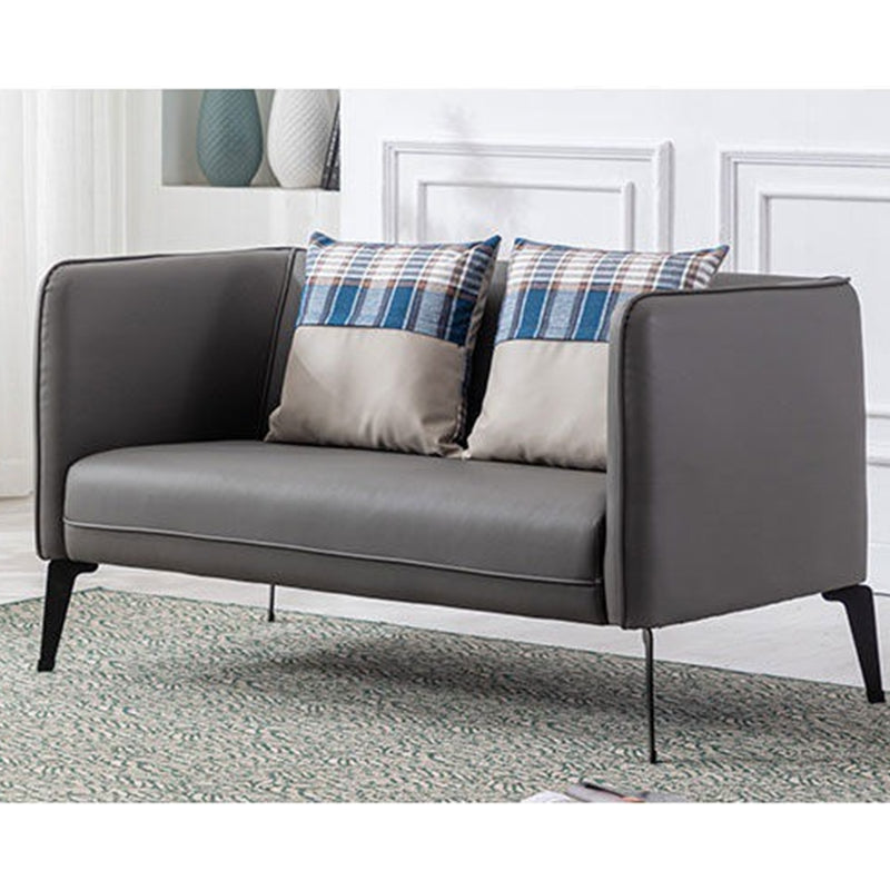 Contemporary Square Arm Faux Leather Settee Couch with Pillows 52"L x 29"W x 29"H Dark Gray Clearhalo 'furn' 'furn_sofas' 'Furniture' 'furniture_sofas' 'Living Room Furniture' 'Sofa' 'sofas' 4955754