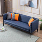Contemporary Square Arm Faux Leather Settee Couch with Pillows 72"L x 29"W x 29"H Dark Blue Clearhalo 'furn' 'furn_sofas' 'Furniture' 'furniture_sofas' 'Living Room Furniture' 'Sofa' 'sofas' 4955761