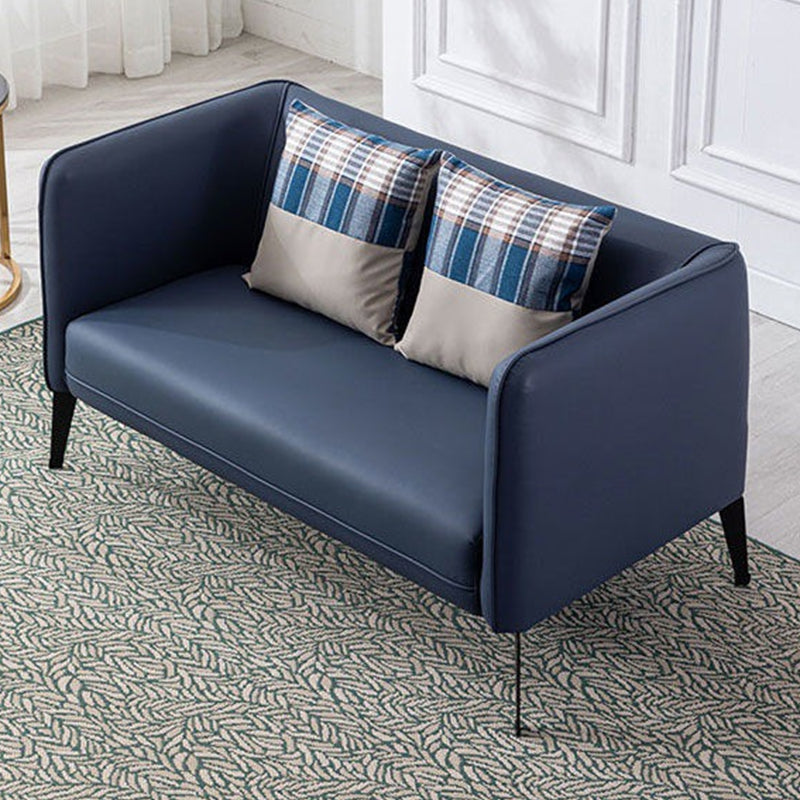 Contemporary Square Arm Faux Leather Settee Couch with Pillows 52"L x 29"W x 29"H Dark Blue Clearhalo 'furn' 'furn_sofas' 'Furniture' 'furniture_sofas' 'Living Room Furniture' 'Sofa' 'sofas' 4955764