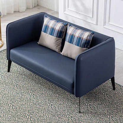 Contemporary Square Arm Faux Leather Settee Couch with Pillows 52"L x 29"W x 29"H Dark Blue Clearhalo 'furn' 'furn_sofas' 'Furniture' 'furniture_sofas' 'Living Room Furniture' 'Sofa' 'sofas' 4955764