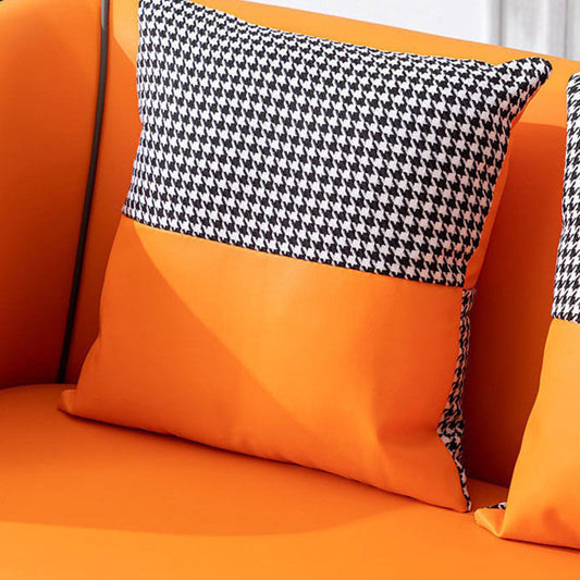 Contemporary Square Arm Faux Leather Settee Couch with Pillows Clearhalo 'furn' 'furn_sofas' 'Furniture' 'furniture_sofas' 'Living Room Furniture' 'Sofa' 'sofas' 4955769