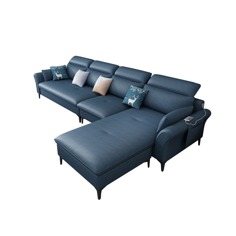 Modern Modular Sectional with Storage and USB for Four People Blue Clearhalo 'furn' 'furn_sectionals' 'Furniture' 'furniture_sectionals' 'Living Room Furniture' 'Sectionals' 4955804