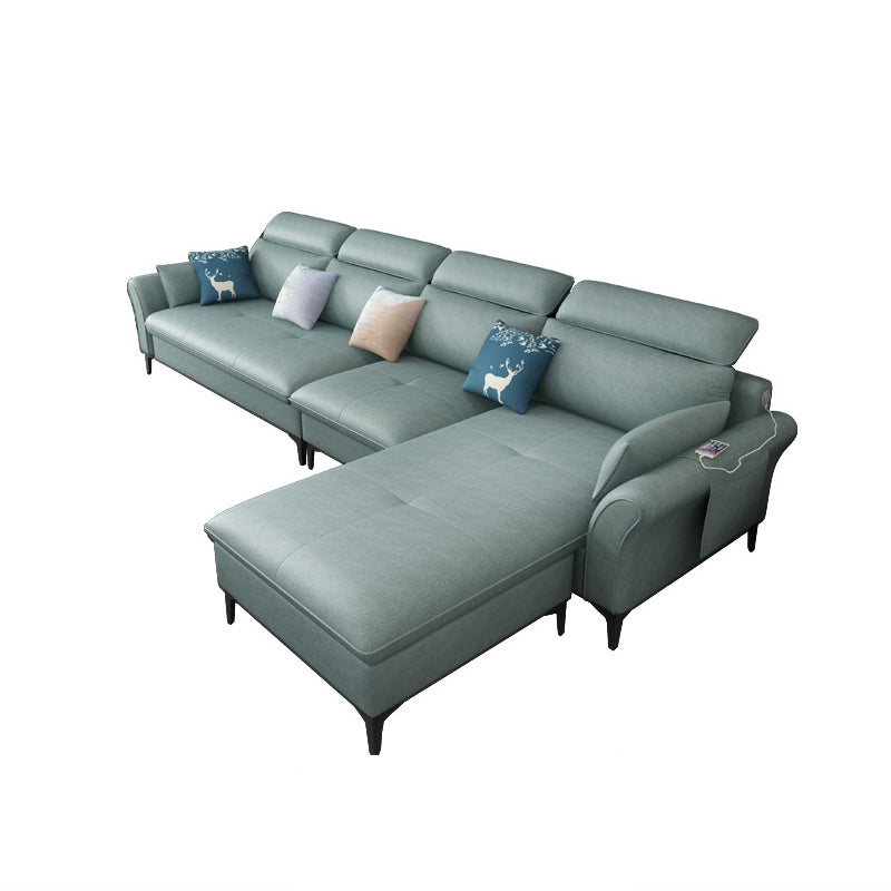 Modern Modular Sectional with Storage and USB for Four People Green Clearhalo 'furn' 'furn_sectionals' 'Furniture' 'furniture_sectionals' 'Living Room Furniture' 'Sectionals' 4955808