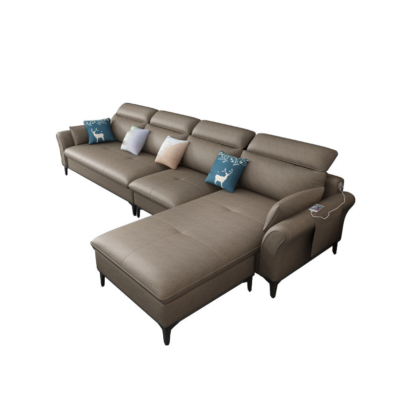 Modern Modular Sectional with Storage and USB for Four People Brown Clearhalo 'furn' 'furn_sectionals' 'Furniture' 'furniture_sectionals' 'Living Room Furniture' 'Sectionals' 4955810