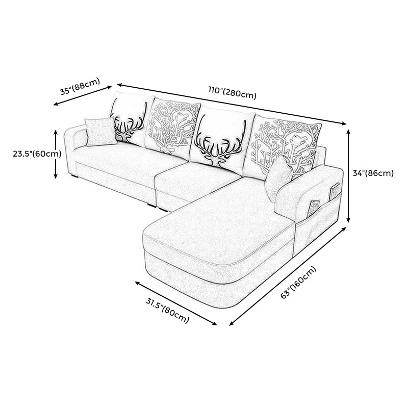 Square Arm 110.24"D x 62.99"W x 33.86"H Casual Removable Cushions Sectionals Clearhalo 'furn' 'furn_sectionals' 'Furniture' 'furniture_sectionals' 'Living Room Furniture' 'Sectionals' 4955825