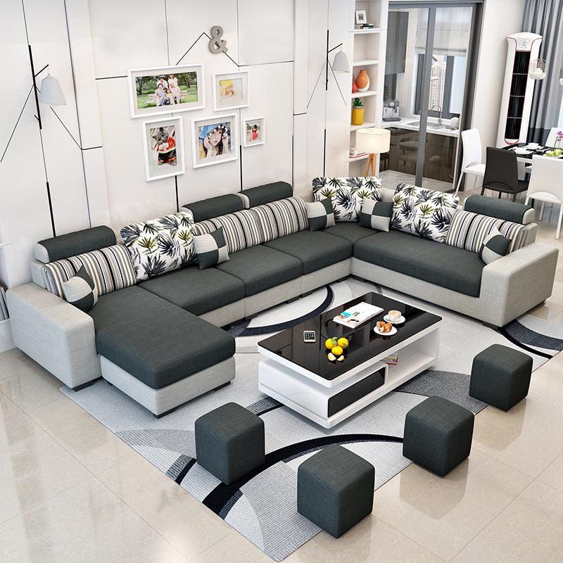 135.83"L x 87.8"W x 35.43"H 4-seat Sofa Square Arm Sectionals with Cushion Back Dark Gray-White Clearhalo 'furn' 'furn_sectionals' 'Furniture' 'furniture_sectionals' 'Living Room Furniture' 'Sectionals' 4955838