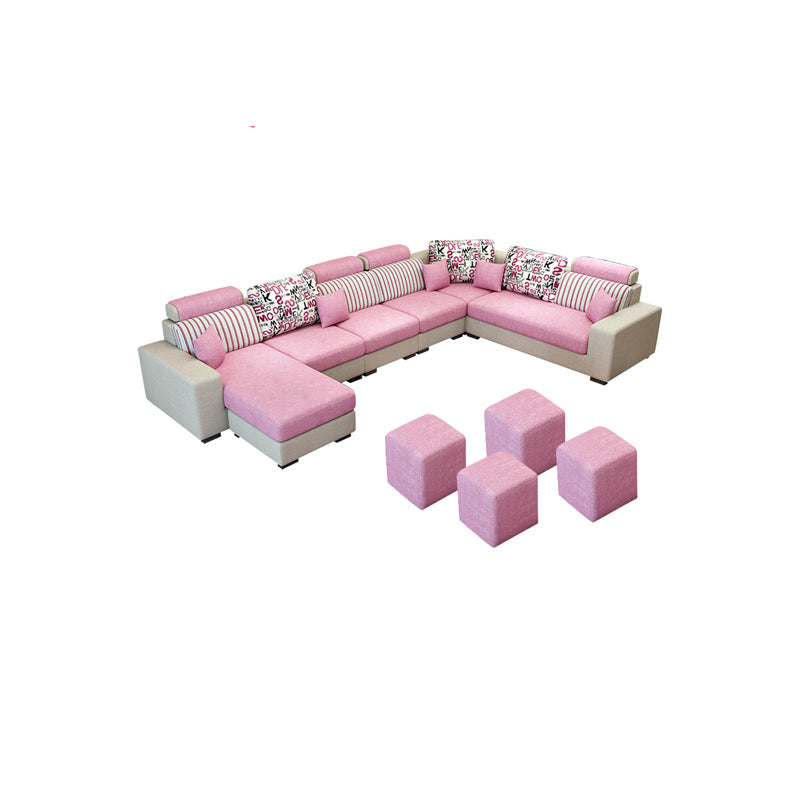 135.83"L x 87.8"W x 35.43"H 4-seat Sofa Square Arm Sectionals with Cushion Back Pink Clearhalo 'furn' 'furn_sectionals' 'Furniture' 'furniture_sectionals' 'Living Room Furniture' 'Sectionals' 4955839