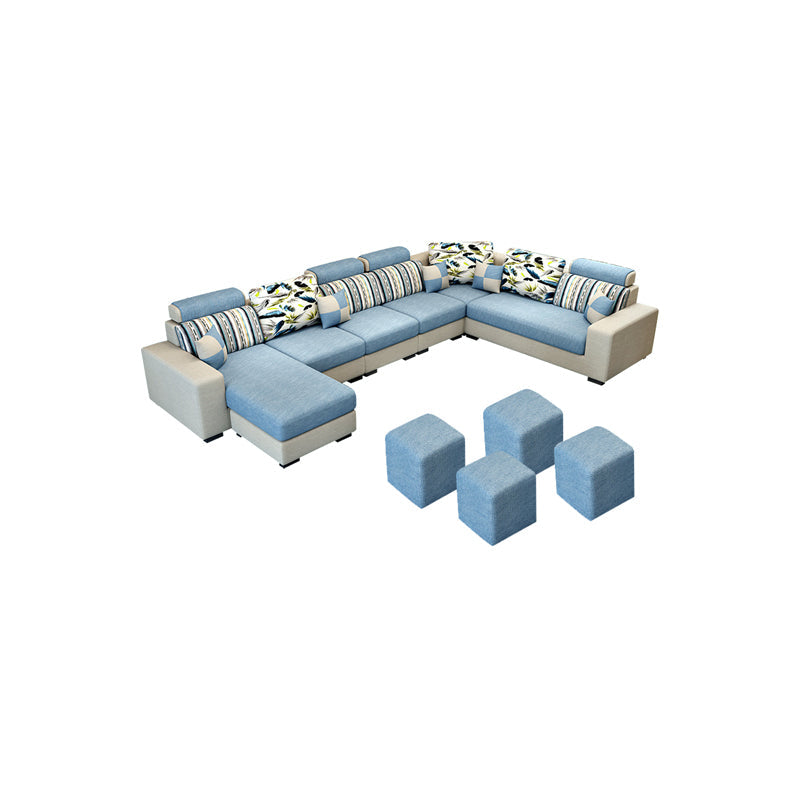135.83"L x 87.8"W x 35.43"H 4-seat Sofa Square Arm Sectionals with Cushion Back Blue Clearhalo 'furn' 'furn_sectionals' 'Furniture' 'furniture_sectionals' 'Living Room Furniture' 'Sectionals' 4955840