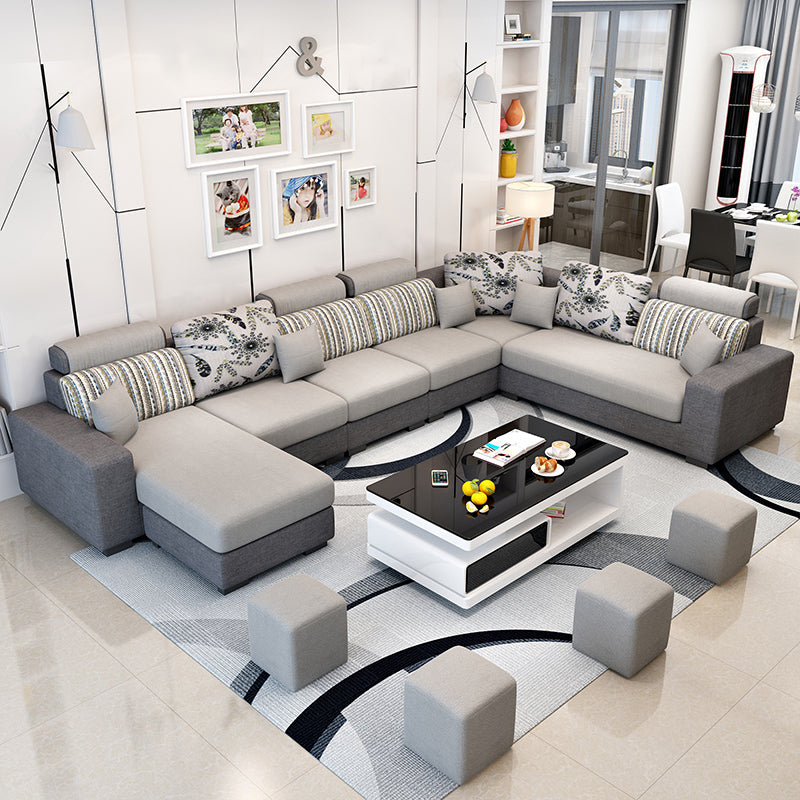 135.83"L x 87.8"W x 35.43"H 4-seat Sofa Square Arm Sectionals with Cushion Back Dark Grey Light Grey Clearhalo 'furn' 'furn_sectionals' 'Furniture' 'furniture_sectionals' 'Living Room Furniture' 'Sectionals' 4955841