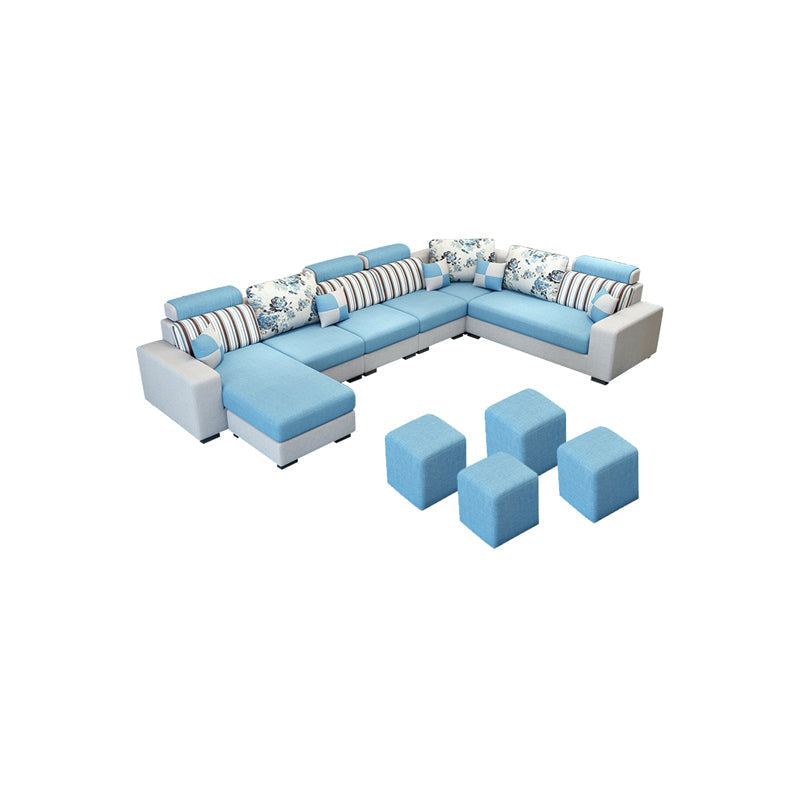 135.83"L x 87.8"W x 35.43"H 4-seat Sofa Square Arm Sectionals with Cushion Back Light Blue Clearhalo 'furn' 'furn_sectionals' 'Furniture' 'furniture_sectionals' 'Living Room Furniture' 'Sectionals' 4955843