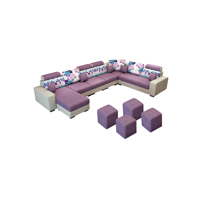 135.83"L x 87.8"W x 35.43"H 4-seat Sofa Square Arm Sectionals with Cushion Back Purple Clearhalo 'furn' 'furn_sectionals' 'Furniture' 'furniture_sectionals' 'Living Room Furniture' 'Sectionals' 4955844