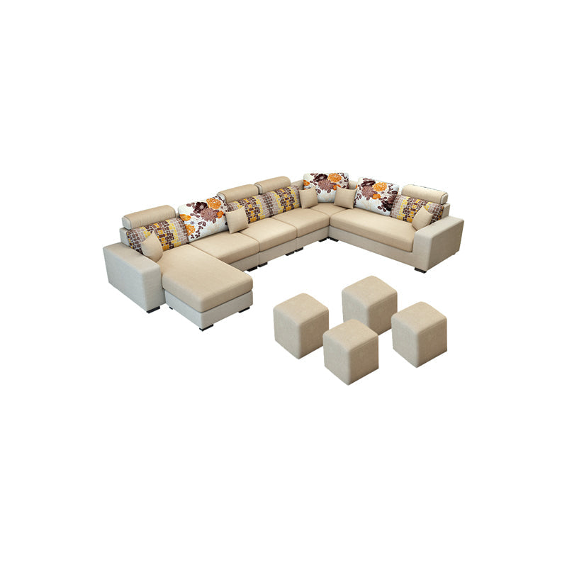 135.83"L x 87.8"W x 35.43"H 4-seat Sofa Square Arm Sectionals with Cushion Back Khaki Clearhalo 'furn' 'furn_sectionals' 'Furniture' 'furniture_sectionals' 'Living Room Furniture' 'Sectionals' 4955846