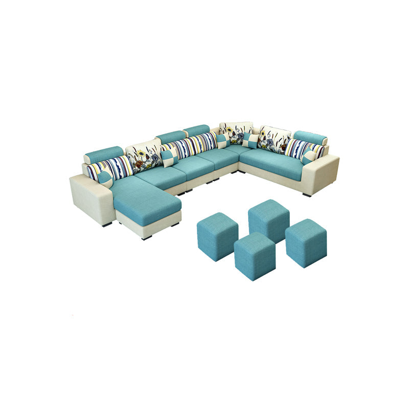 135.83"L x 87.8"W x 35.43"H 4-seat Sofa Square Arm Sectionals with Cushion Back Water Blue Clearhalo 'furn' 'furn_sectionals' 'Furniture' 'furniture_sectionals' 'Living Room Furniture' 'Sectionals' 4955850